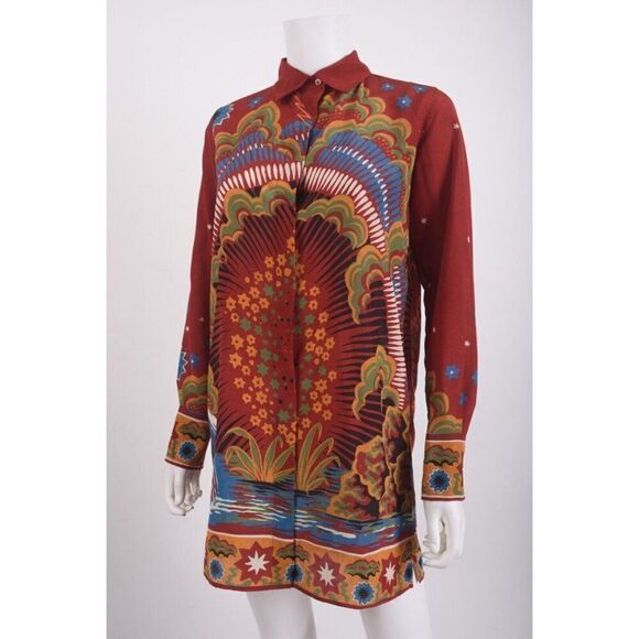 Valentino Womans Volcano Dress Blouse Enchanted Red Printed IT 40 US 4 Silk - Picture 4 of 8